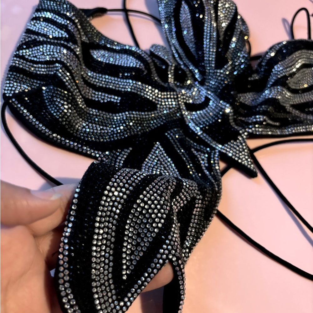 Black and white rhinestones butterfly top